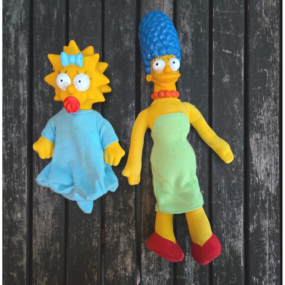 Vintage 1990 Burger King Marge & Maggie Simpson Plush Vinyl Head Doll Lot of 2